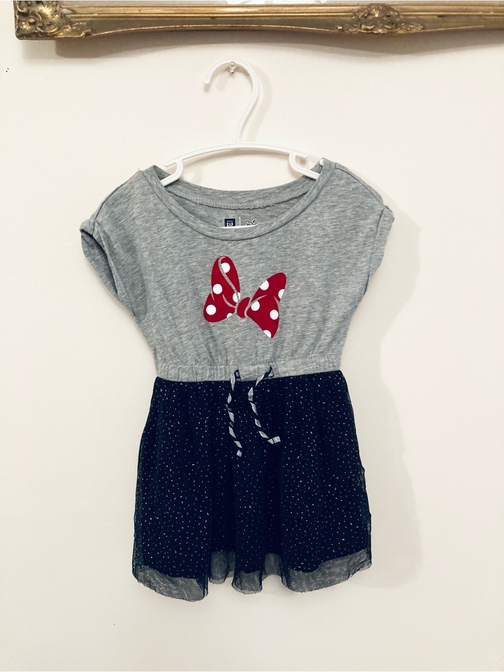 GAP Baby Disney Minnie Mouse Gray & Navy Tulle Dress Polka Dot Bow 12-18 Months